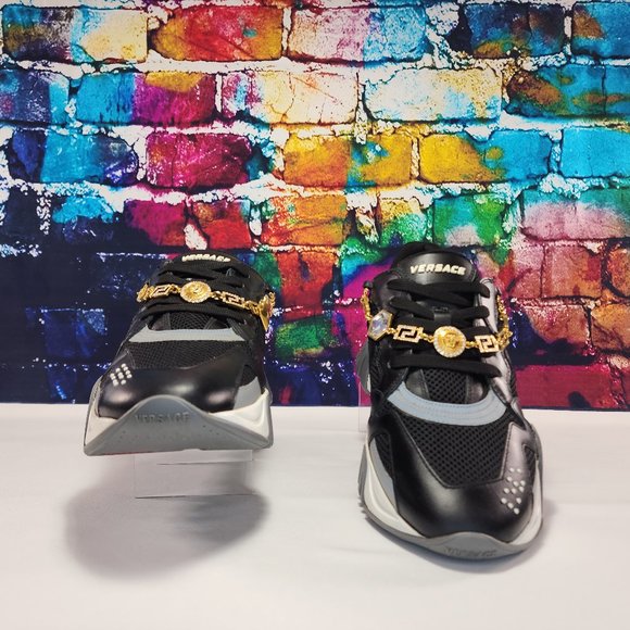 Versace Squalo Runner -Gold tone shoe bracelets, black/white/grey, size 40 - Picture 5 of 7